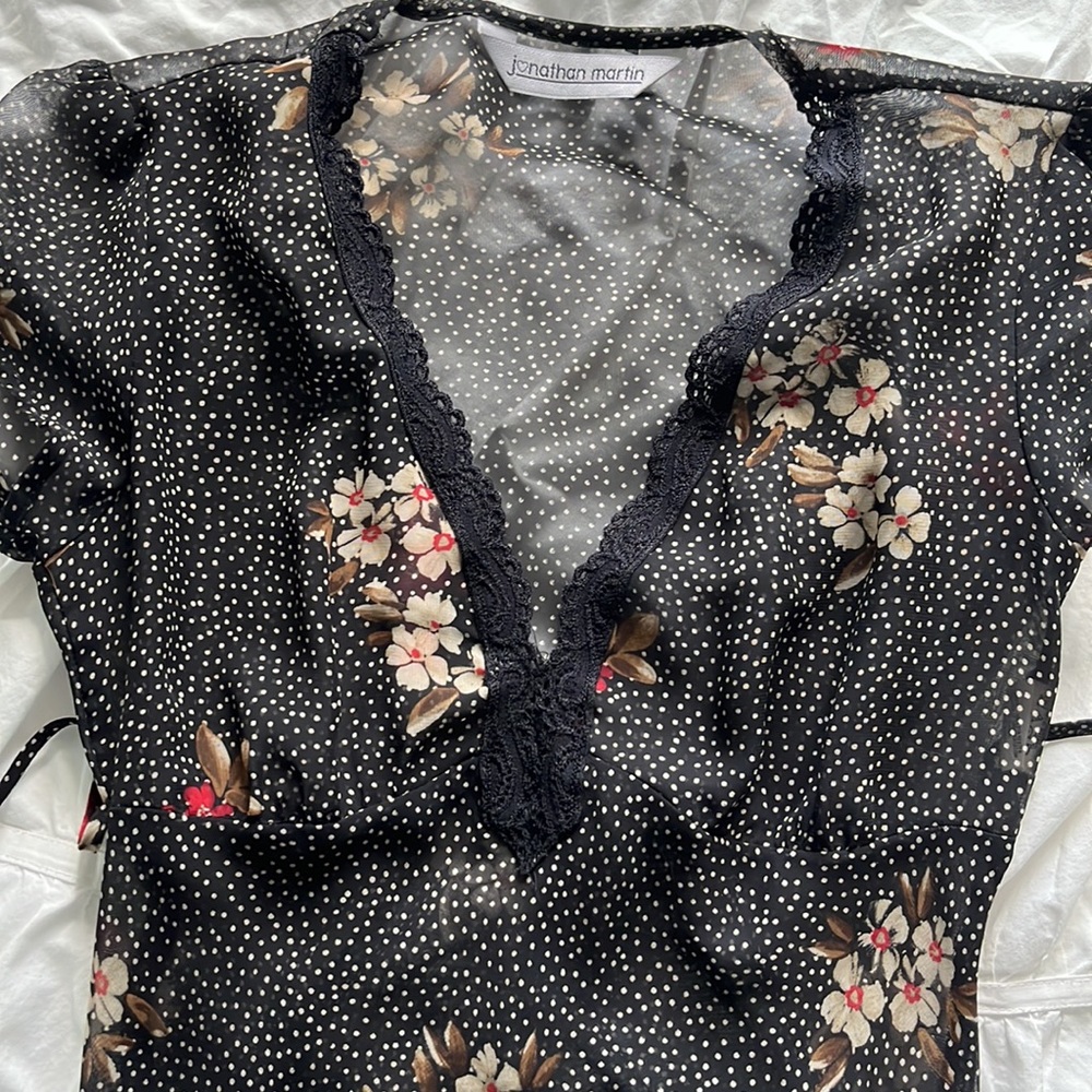 90s Floral Polka Dot Slip MIDI Dress - Picture 2 of 10